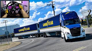 Hauling Goodyear Tires for School Buses | Double Trailer Gameplay - American Truck Simulator