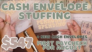 $547 Cash Envelope Stuffing | First Paycheck For August + New Envelopes! | 24 Year Old Budgets