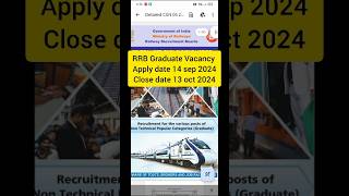 RRB Big Vacancy 2024 | Apply Start On Hurry Up | Apply Date 14 Sep 2024 Close Date 13 Oct 2024 #job