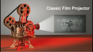 Robotime ROKR Hand Crank Projector Classic Film Vitascope 3D Wooden Puzzle Model Building Toys for