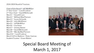 March 1, 2017 UCDSB Special Board Meeting