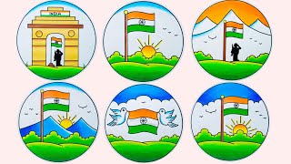 6 Best Republic Day Drawing 🇮🇳 / Republic Day Poster Drawing / 26 January Drawing / Flag Drawing