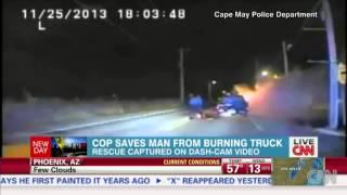 Dashcam Cop sprints toward fiery crash