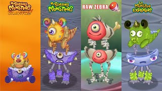 ALL Dawn Of Fire Vs My Singing Monsters Vs Raw Zebra Vs The Monster Explorers | Redesign Comparisons