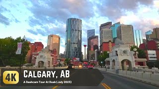 Calgary Downtown Driving Tour At Dusk [4K]