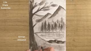 Draw and shade with charcoal | easy charcoal drawing tutorial for beginners | Mountain Landscape