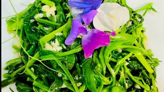 sweet pea leaves garlic stir fry and pick up some tomatoes