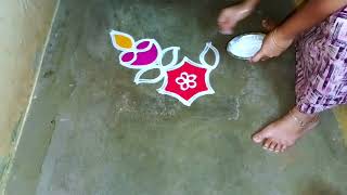 Puratasi madham ayudha pooja vilakku colour kolam designs|3 dots muggulu|navaratri colour rangoli