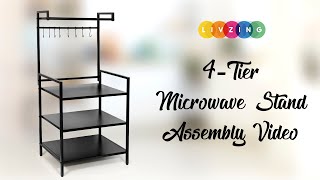 Livzing 4 Tier Adjustable Metal Microwave Oven Stand for Kitchen Storage rack with 8 Hooks