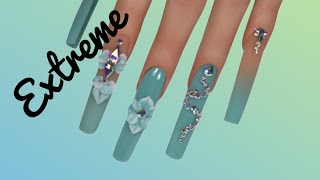 Minty ombré and 3D  acrylic nail design