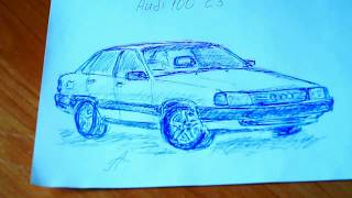 Рисую Audi 100 C3 Как нарисовать машину  I draw with a pen Audi 100 C3