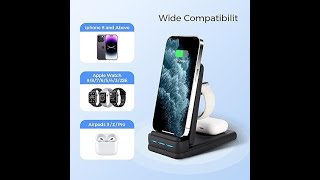 Wireless 3 in 1 Charging Station for Multiple Devices Apple, Wireless Charger for Travel, Foldable