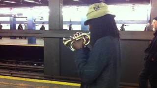 "Harlem Nocturne" by pocket trumpet player in NYC subway