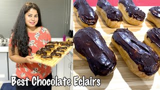 Best Chocolate Eclair recipe, How to make Classic Eclairs recipe, Chocolate Ganache