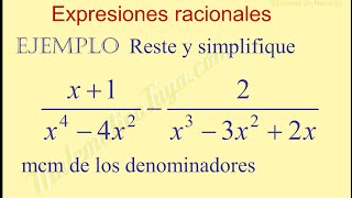 Una  resta de expresiones racionales con distintos denominadores