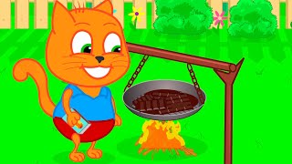 Familia de Gatos - Delicioso chocolate caliente Dibujos Animados Para Niños