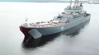 A large landing ship completed amphibious assault training with the Northern Fleet marines