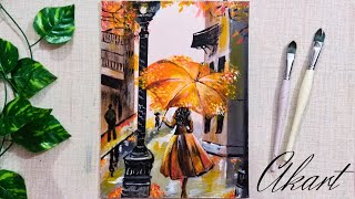 Rainy Day Drawing With Acrylic/Acrylic Painting For Beginners/ Step By Step