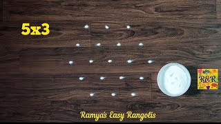 5x3 dots beautiful kolam | Easy Friday rangoli design | traingle kolam | 5 dots chukkala muggulu