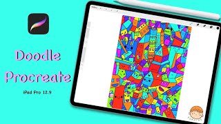 How To Draw A Full Page Cute Doodle In Procreate ( 10 Years Old ) iPad Pro 12.9