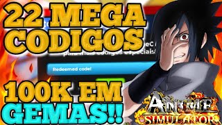 SAIU!! 22 MEGA CÓDIGOS DE 100K EM GEMAS NO ANIME SIMULATOR - Bronzer_BR