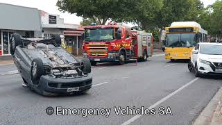 SAMFS Scania P310 pumper Brooklyn Park #451 and SA Police Holden Commodore at VW Golf rollover