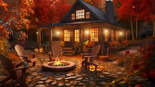 Autumn Forest Night Ambience | Cozy Cabin, Crackling Fire & Fall Atmosphere