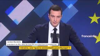 France Info Demain l'Europe - Agate Lanbrey interviewe Jordan Bardella sur l'Ukraine, 22 mars 2024.