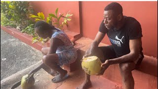 Jamaica Country Settings| Watch my mom chop the Jelly Coconut