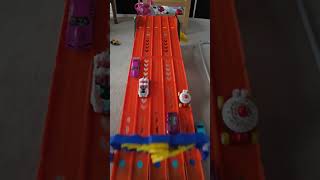 Pink Hot Wheels ( and a rollercoaster ) race in slow mo