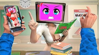 TV Woman & TV Man Lovestory in School | TV Woman become a  Teacher in Garry's Mod? | with HealthBars