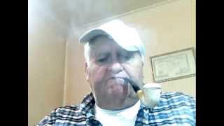 Pipe Tobaccos, White Meerschaum, Curved, Smoking, with White Hat; Scotland Shirt.