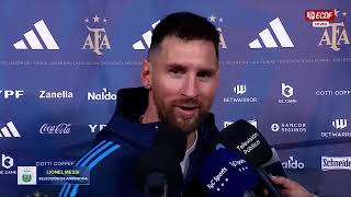 Messi autor del gol para la victoria de #Argentina dio declaraciones a la prensa.