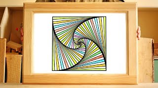 Рисование квадрата с цветным узором, abstract square with colourful lines