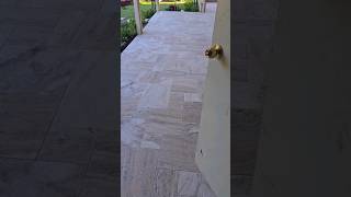 Travertine transformation: Before and after installation of natural stone pavers. #paving