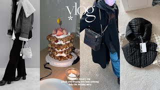 vlog. 1월 일상🍷호텔더일마. 신사 체크플리즈 with 새들러하우스 크로플케이크. 바라클라바 후드햇. 데일리룩. OOTD. 샤넬가브리엘호보. Hai 가방. 퍼버즈. 브이로그