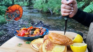 How to Cook Garlic Chilli Shrimp outdoors! 🔥 ASMR cooking, Forest Camping, Satisfying