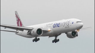 Qatar B777-300ER OneWorld livery landing in Budapest (with ATC) - Plane Spotting 2021