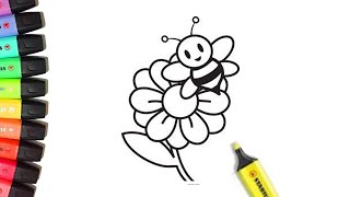 How to draw a Flower and Bee | Как нарисовать цветок и пчелу | çiçek ve arı nasıl çizilir.