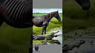 A man rescue a weak black horse #horse #crocodile #horselover #photography #horseriding #animals