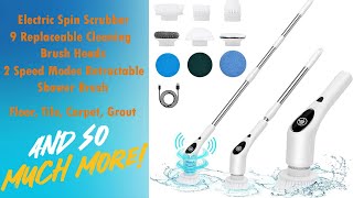 Electric Spin Scrubber with Long Handle, Adjustable Extension Arm