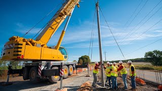 Watch a Crane Install an Electric Pole Efficiently