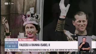 Anúncio da morte da Rainha Elizabeth II na RTP1