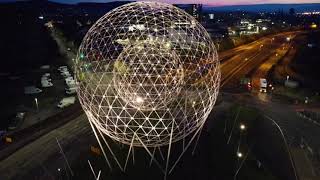 drone view of the rise sculpture (balls of the falls)