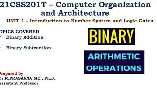 Binary Addition & Binary Subtraction - Unit 1 Number system - COA