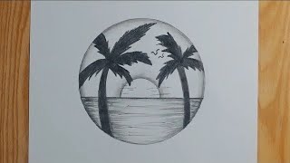 Easy circle scenery drawing || Circle drawing for beginners || Pencil drawing in circle step by step