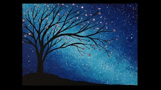 Painting a Tree Silhouette on a Night Sky and Embellishing with Rhinestones