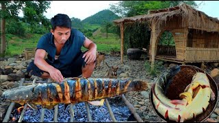 Survival in the rainforest - Today catch big cat fish for  grilled - Eating