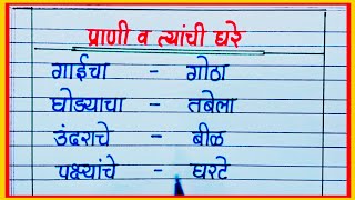 प्राणी व त्यांची घरे मराठी/ Prani Ani Tyanchi Ghare/ प्राणी व त्यांची निवासस्थाने निवारे/prani nivar