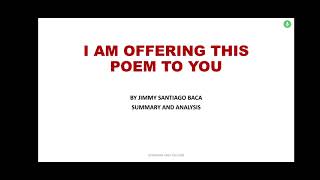 I AM OFFERING THIS POEM TO YOU BY JIMMY SANTIAGO BACA SUMMARY AND ANALYSIS